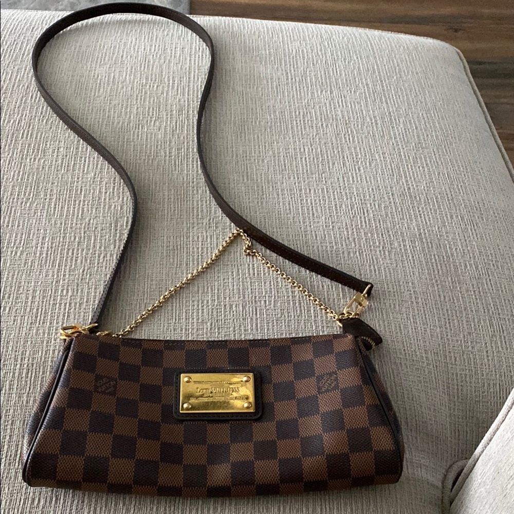 Louis Vuitton Brown and Gold Clutch with Iconic Checkered Design